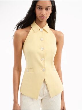 Veronica Beard Orlinda Stretch-Linen Halter Neck Vest